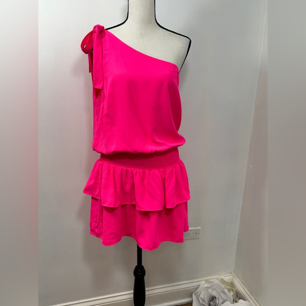 Amanda Uprichard One Shoulder Pink McKinley Dress Size Large - Picture 6 of 12